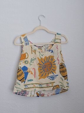 Sun & Pottery Printed Cropped Tank Top - Multicolor